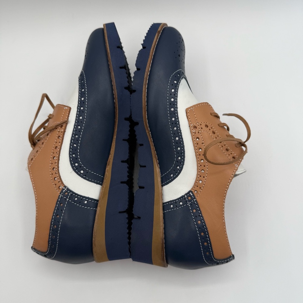 Girotti Wingtip Oxford #2219 Brogue Navy Tan White Leather Size 41 (8.5 US) - Picture 15 of 17